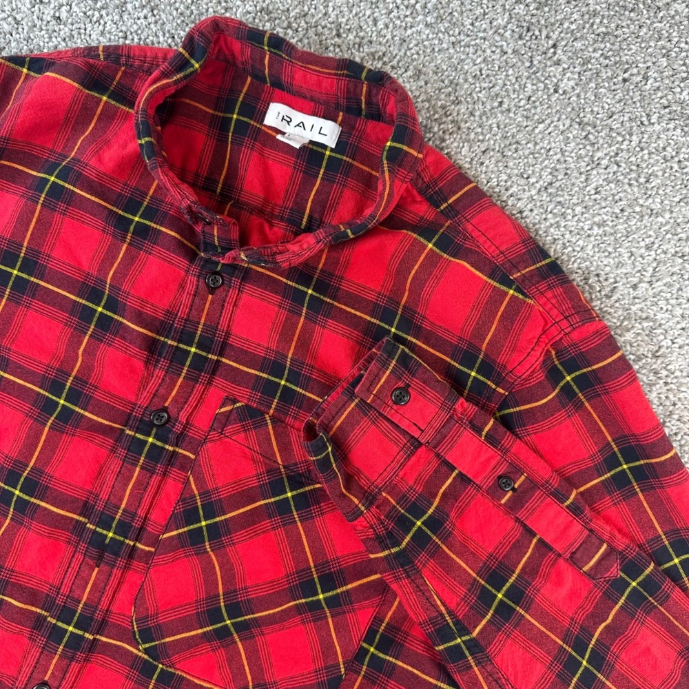 The Rail Flannel Shirt Mens Large Plaid Cotton Outdoors grunge Lumberjack